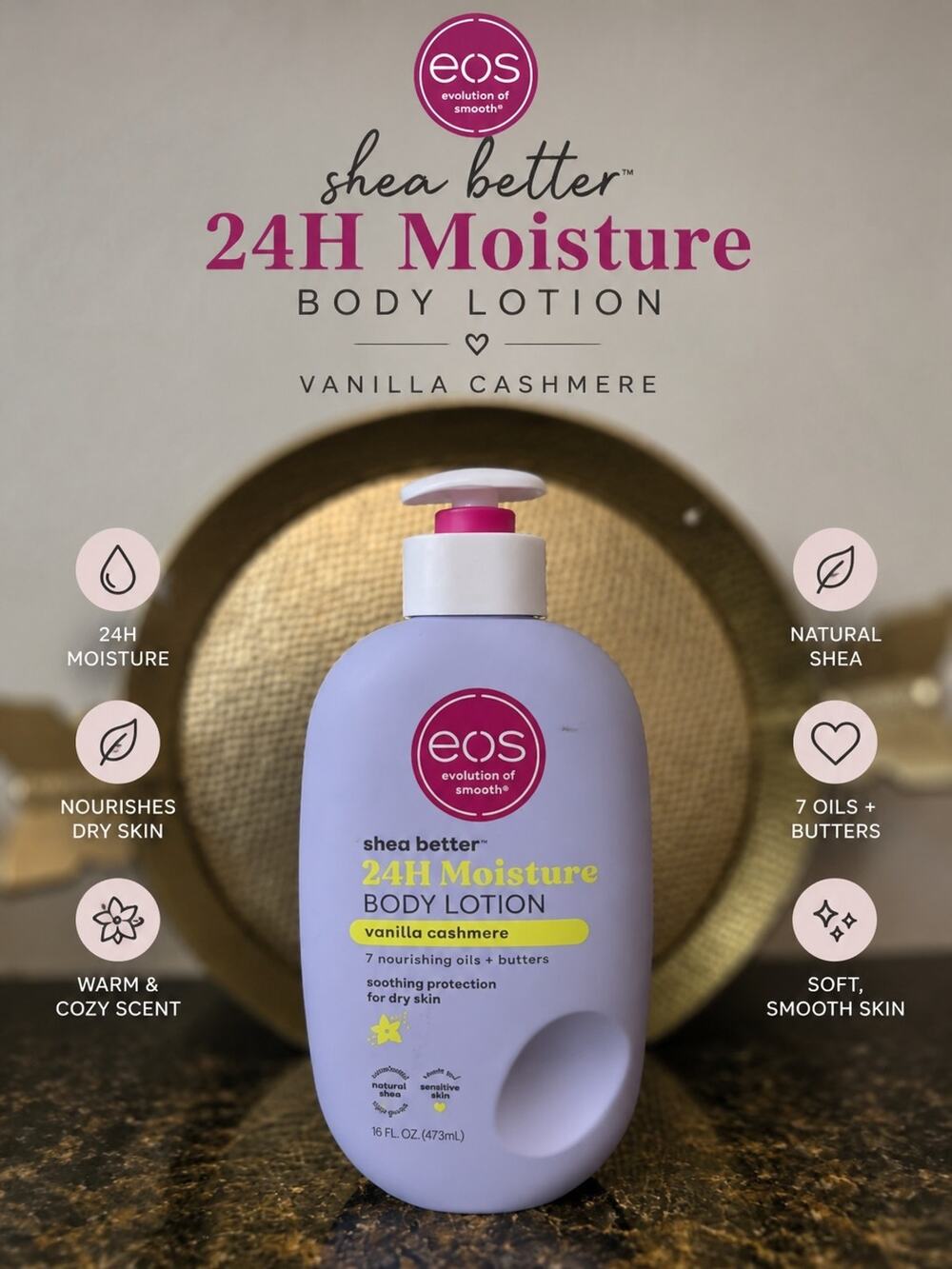 EOS Shea Better 24H Moisture Body Lotion Vanilla Cashmere 16 fl oz 473mL